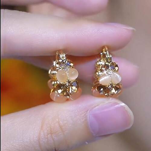 镶钻小众设计感咖色耳饰时尚