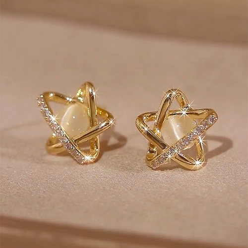 镶钻猫眼石星星气质简约百搭耳环