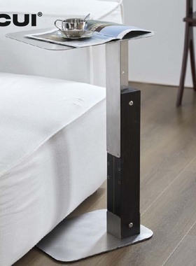 阿崔造屋侧影升降边几胡桃木橡木小桌子沙发不锈钢角几咖啡店