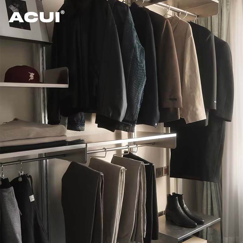 C1上墙置物架不锈钢挂衣层板衣帽卧室间家用陈列架卧室客厅收纳