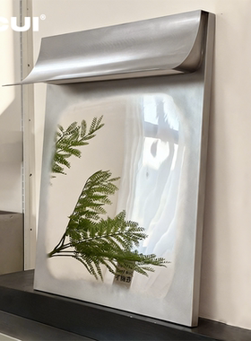 阿崔造屋 原创设计飞檐镜不锈钢纯手工乱纹打磨 壁挂灯光装饰镜