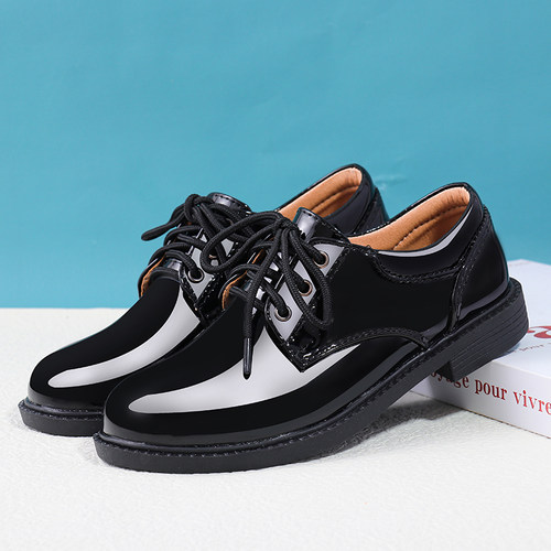 男童皮鞋亮面系带学生校园表演