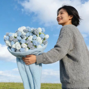 成品现货玫瑰花束毯子办公室午睡花毯毛线团编织毯子送闺蜜礼物