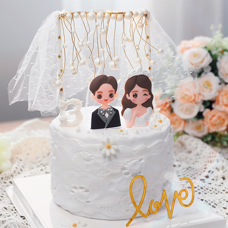 西式婚礼烘焙蛋糕装饰婚纱新娘西装新郎软胶插件结婚甜品台装扮