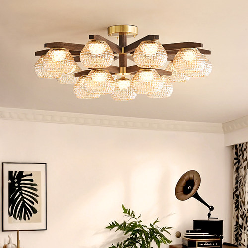 北美黑胡桃木中古风客厅吊灯