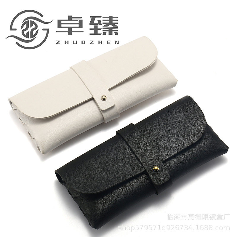 厂批眼镜盒现货时尚手工皮太阳镜盒钉扣软包墨镜盒LOO
