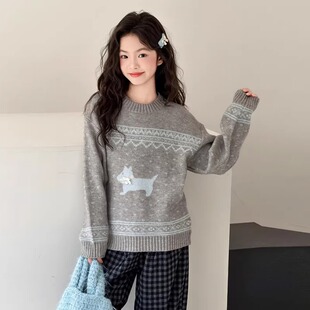 女童针织毛衣秋冬装新款2026女大童学生日系简约学院风慵懒保暖衫