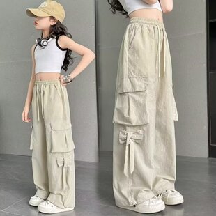女童工装裤夏季薄款2025新款儿童夏天防蚊裤子大童爵士舞阔腿裤潮
