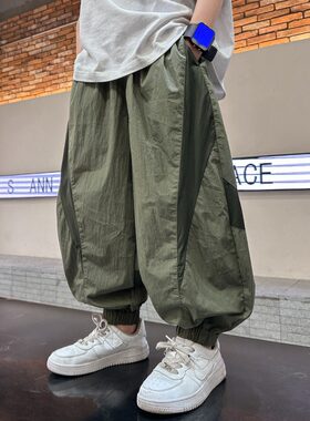 男童夏日薄款简约绿色速干防蚊裤