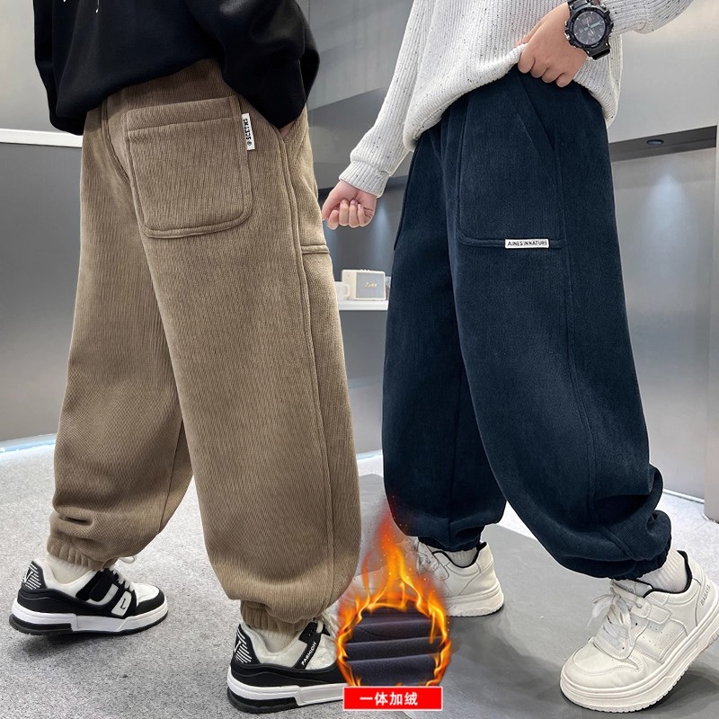 男童冬装加绒束脚裤百搭保暖加厚