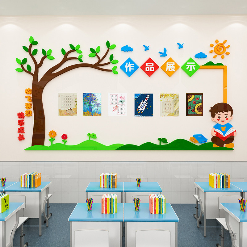 小学幼儿园班级教室布置优秀作品展示栏美术班文化墙面装饰墙贴纸