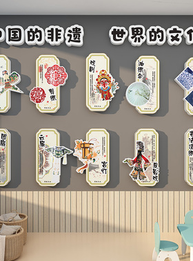 幼儿园楼梯墙面装饰中国传统非遗文化大厅形象墙环创主题成品走廊
