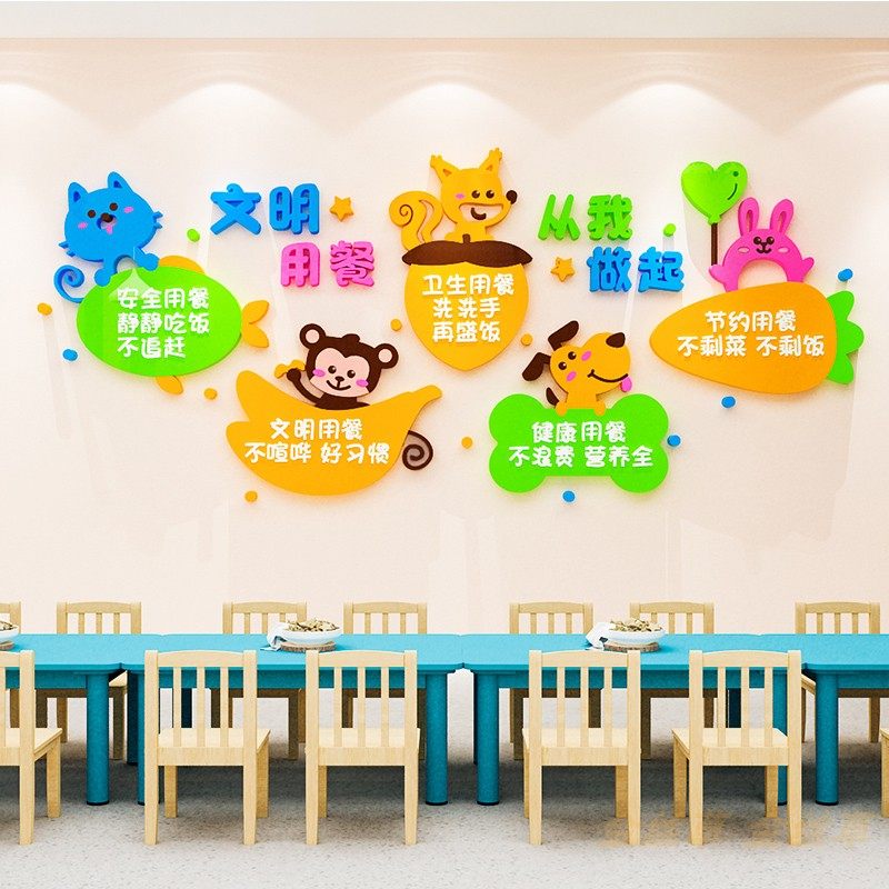 幼儿园食堂文化墙贴3d立体