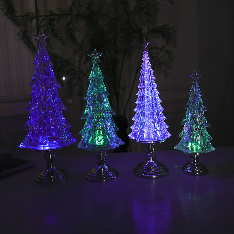 发光白色圣诞树迷你桌面christmastree玩具七彩带灯led雪花