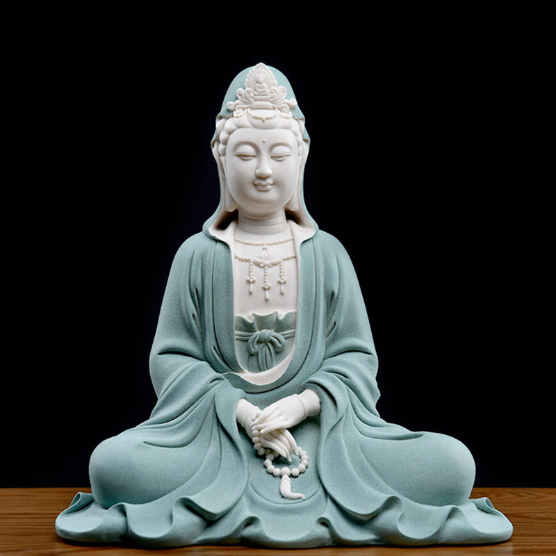 陶瓷工艺品自在观世音菩萨佛像家居摆件德化白瓷雕塑品静思观音