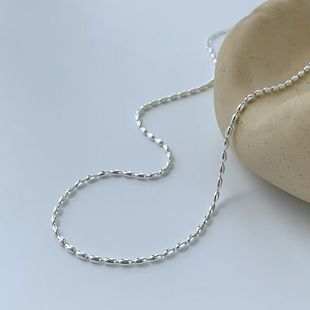 S925银米珠项链女小众设计简约ins素链叠戴纯银锁骨链饰品