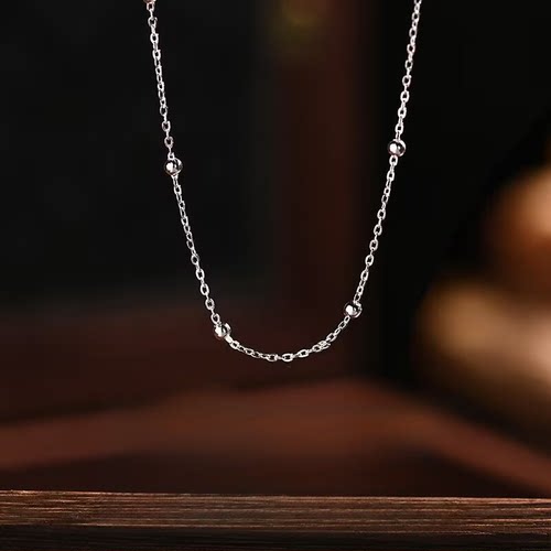 S925银十字链圆珠项链