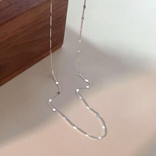 S925纯银侧身间珠项链女锁骨链轻职风简约百搭ins风素链