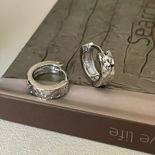 通体S925纯银碎冰冰耳扣