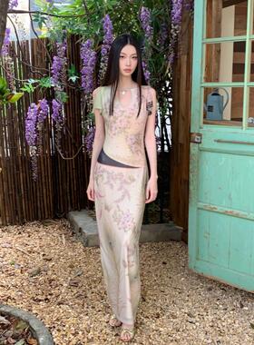 印花螺钿与孔雀羽毛 春日里的雅典娜女神感连衣裙 补货