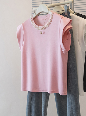 实拍大码女装春季新款韩版胖MM高级感潮流钉珠设计感显瘦修身上衣