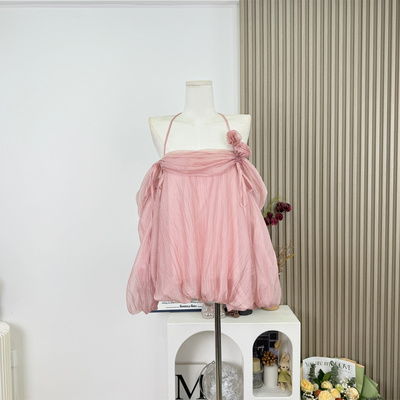 kubiliv甜梦蔷薇法式温柔挂脖一字肩花苞衬衫泡泡袖雪纺上衣