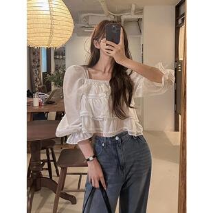 别致小众设计感 重工甜美蕾丝花边衬衫 轻熟时尚 chic 少女 韩版