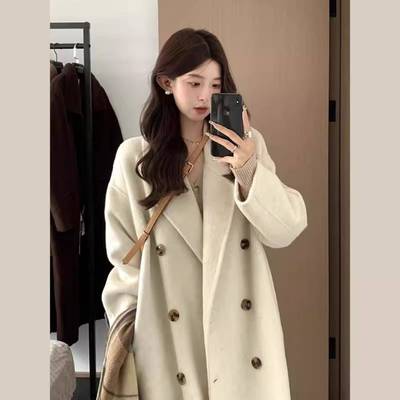 高级感白色羊毛羊绒大衣女2025新款秋冬季加厚小个子呢子毛呢外套