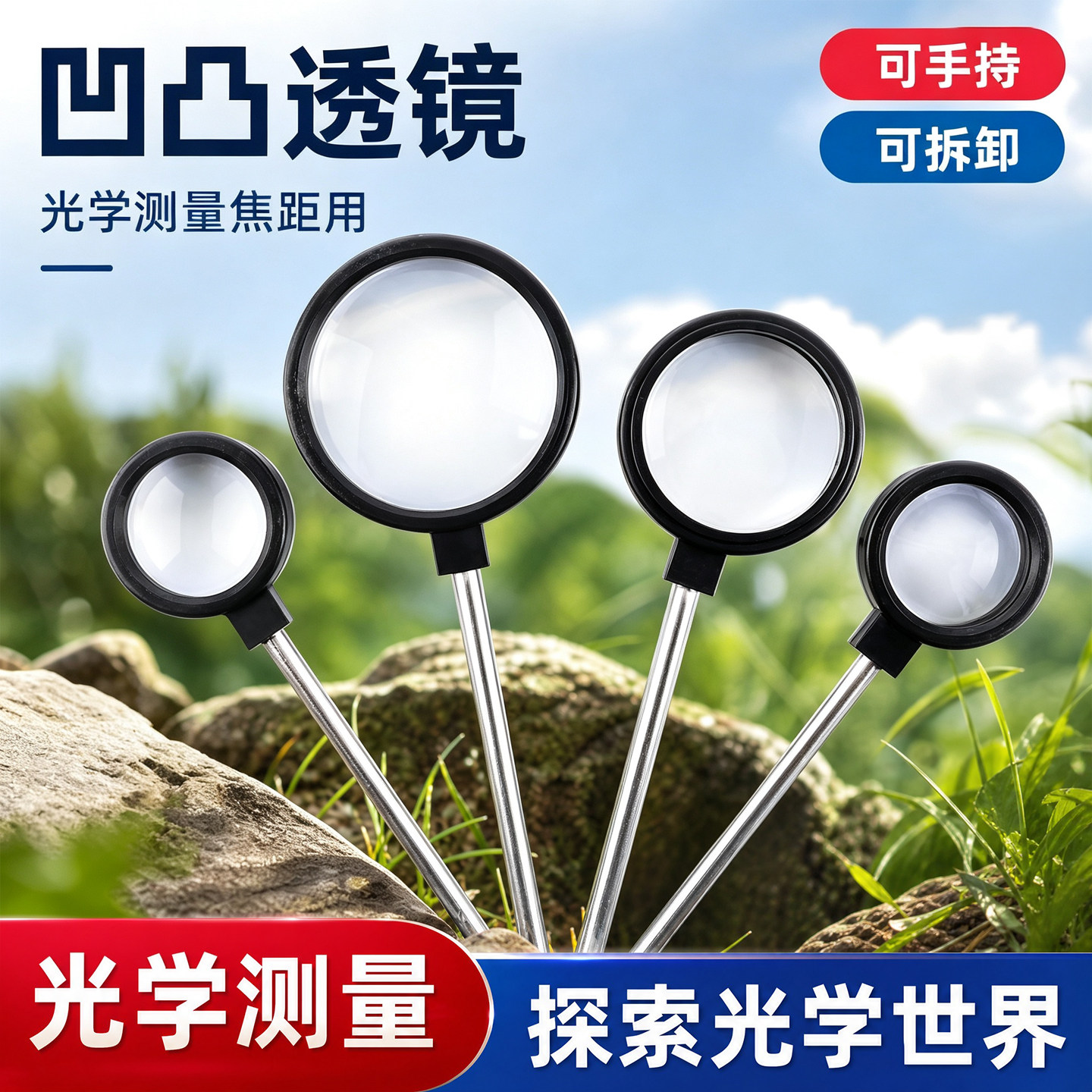 手持凹凸透镜组初中物理凹凸镜成像规律实验器材学生学习用焦距10cm5cm放大缩小镜片带底座光具座光学配件
