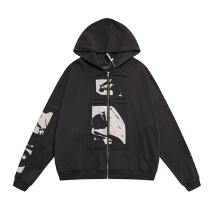 ERD 忧郁的富二代麦当娜插画贴布水洗做旧宽松连帽开衫情侣卫衣潮