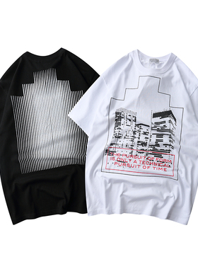 CAV EMPT C.E PRINT TEE 漫画城市摩天大楼印花情侣男女短袖T恤潮