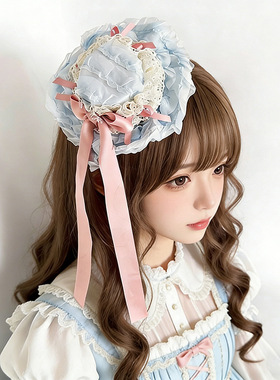 原创手作洛丽塔小礼帽发夹蕾丝蝴蝶结发饰甜美Lolita头饰配饰