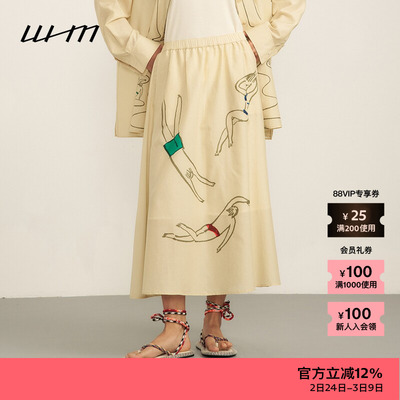 WHM设计感气质印花丝棉抽褶半裙