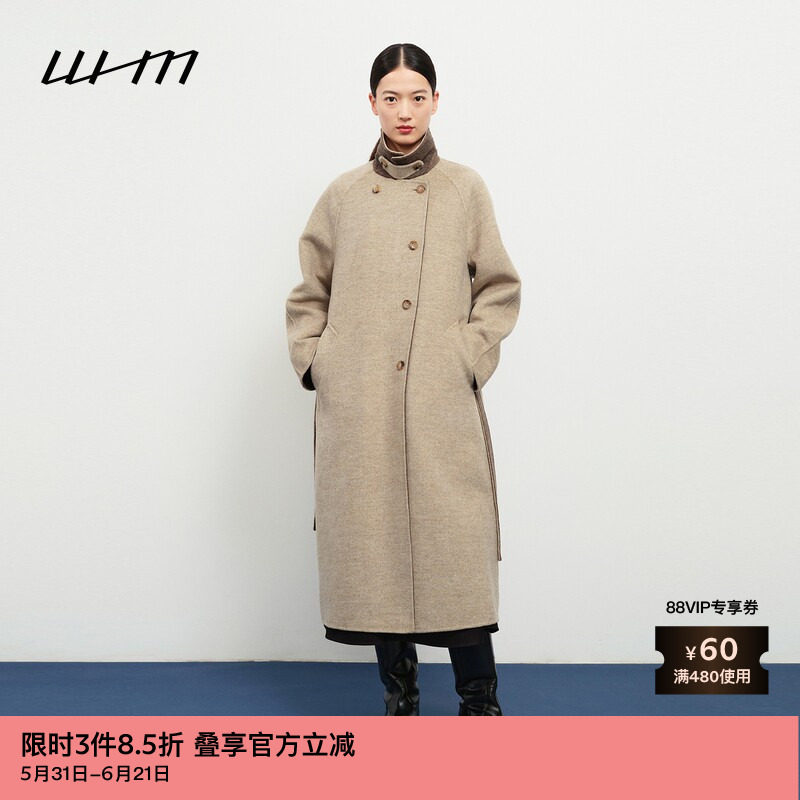 素然WHM 秋季女士气质舒适设计感双面呢双排扣大衣