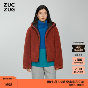 ZUCZUG 素然秋季女士休闲羊毛两面穿带帽羽绒服
