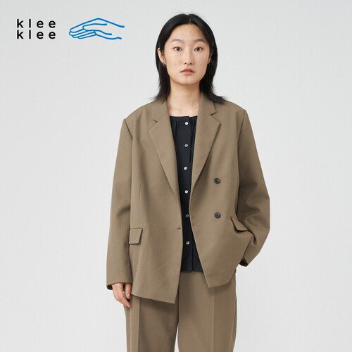 羊毛梭织布斜襟通勤西装外套