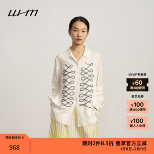 【新品】素然WHM 春夏女士经典显气质柔软绢丝绣花白色长袖衬衫