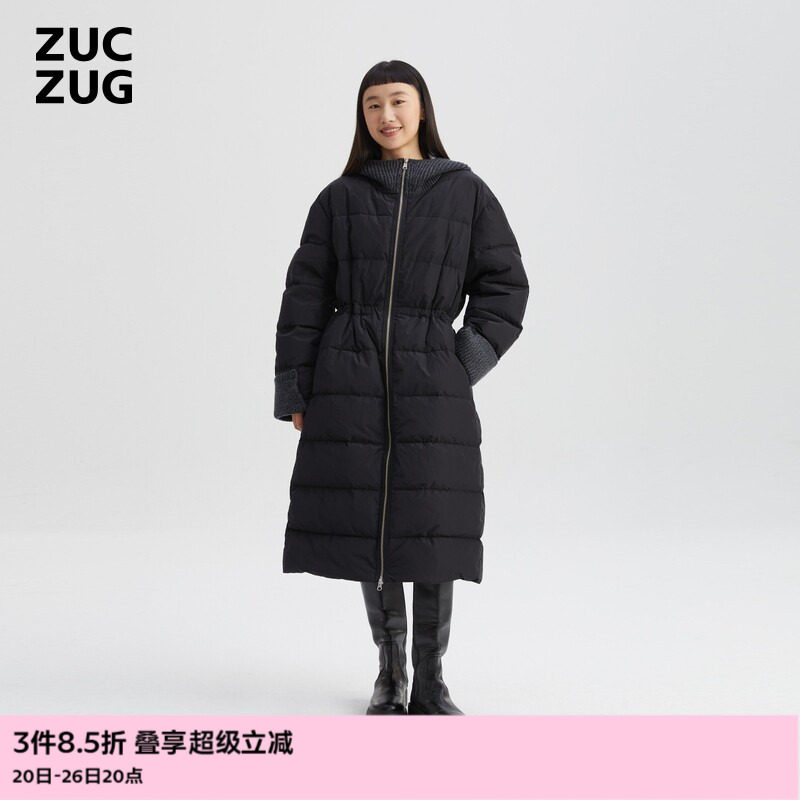ZUCZUG 素然冬季女士经典拼接撞色长款带帽羽绒服