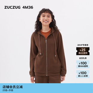 春季 4M36 素然ZUCZUG 女士珠地纹理针织布带帽拉链卫衣 新品