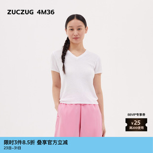 气质女士超细圈圈纱V领短袖 25春季 T恤 4M36 素然ZUCZUG