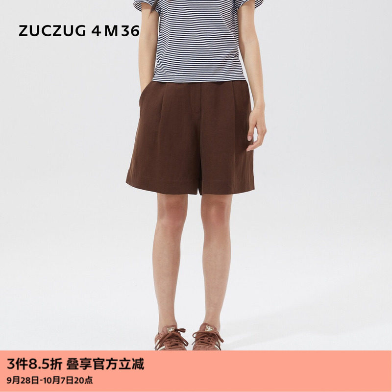 ZUCZUG4M36简约基础款丝麻短裤