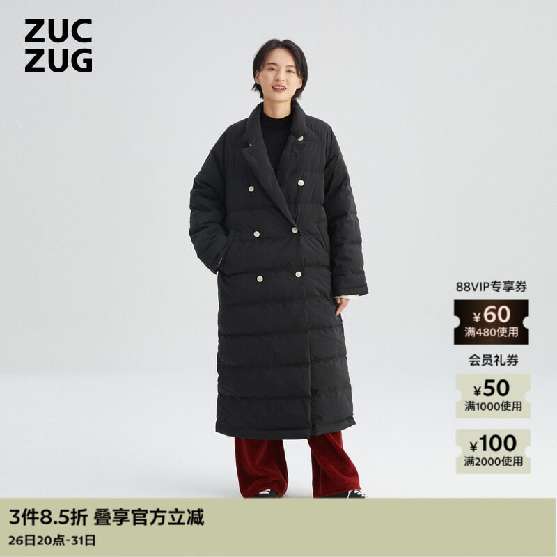 ZUCZUG尼龙布西装领长款羽绒服