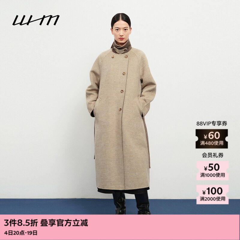 WHM舒适设计感双面呢双排扣大衣