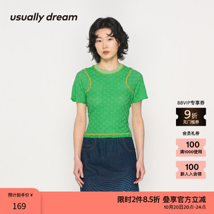 美式 女士经典 复古针织蕾丝风格 修身 T恤 素然usually 短袖 dream夏季