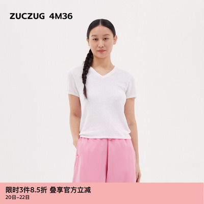 ZUCZUG4M36圈圈纱V领短袖T恤
