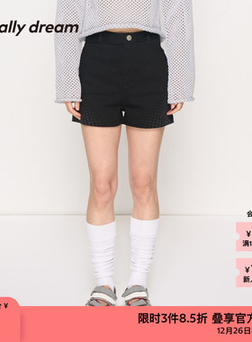 素然usually dream夏季女士休闲时尚镭射渐变波点休闲牛仔短裤