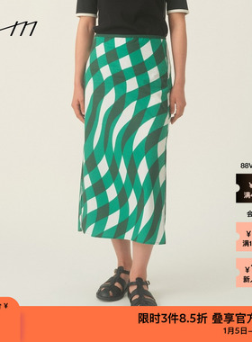 素然WHM 夏季女士摩登复古设计感精致印花细腻棉布气质直身半裙