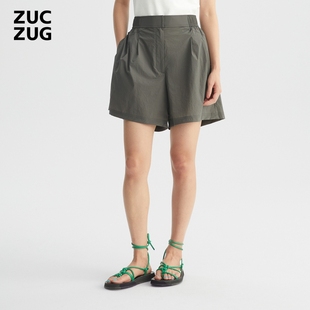 短裤 ZUCZUG 宽松质感微皱尼龙布休闲裤 女士气质经典 素然秋季