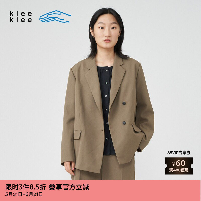 素然klee klee春季女士羊毛梭织布斜襟通勤休闲化正装西装外套