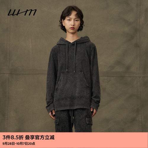 WHM做旧针织布黑色连帽上衣